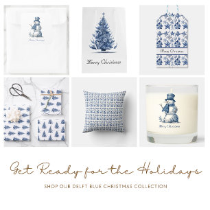 Christmas decoration in Delft Blue customisable Glass Coaster