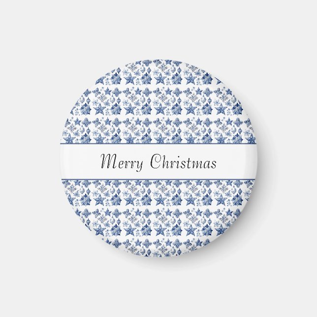 Christmas decoration in Delft Blue customisable Magnet (Front)
