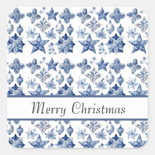 Christmas decoration in Delft Blue customisable Square Sticker