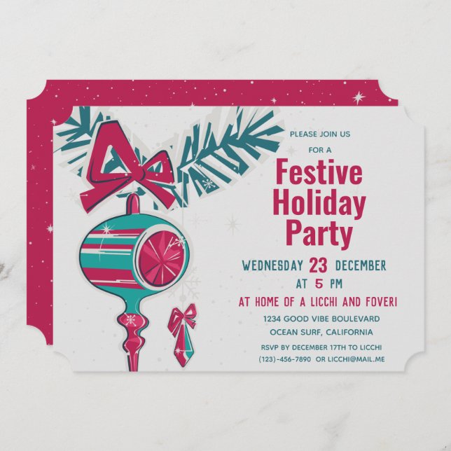 Christmas  Decoration in Mid Century Modern Invitation (Front/Back)