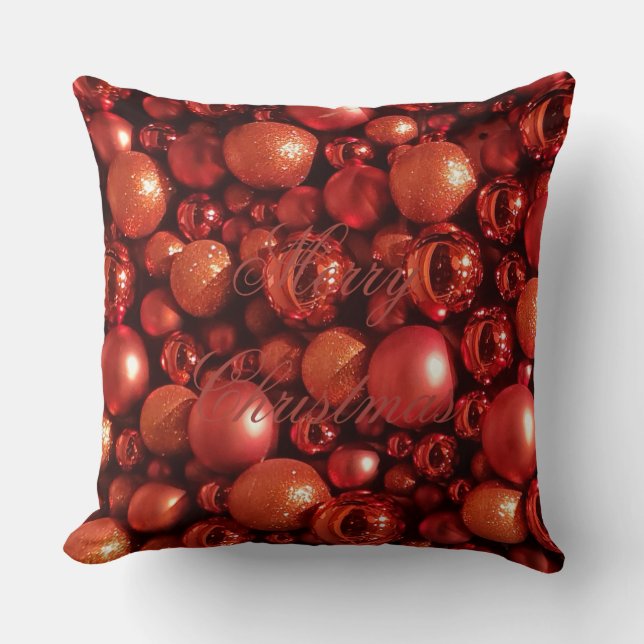 Christmas Decoration Red Baubles Cushion (Front)