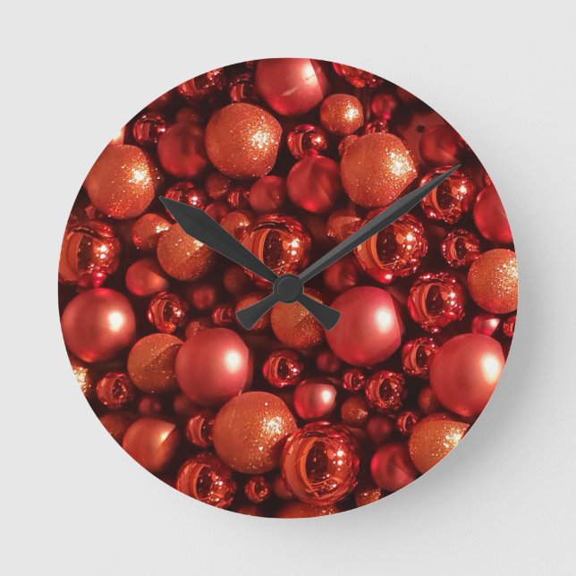Christmas Decoration Red Baubles Round Clock (Front)