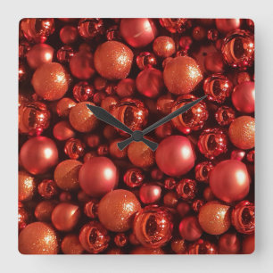 Christmas Decoration Red Baubles Square Wall Clock