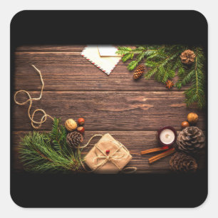 Christmas Decoration with Barn Wood and Pine Square Sticker