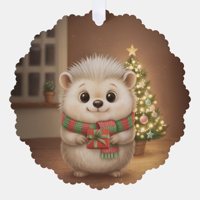 Christmas decoration with soft hedgehogs to hang tree decoration card (Front)