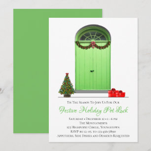 Christmas Decorations Green Doors Holiday Party Invitation