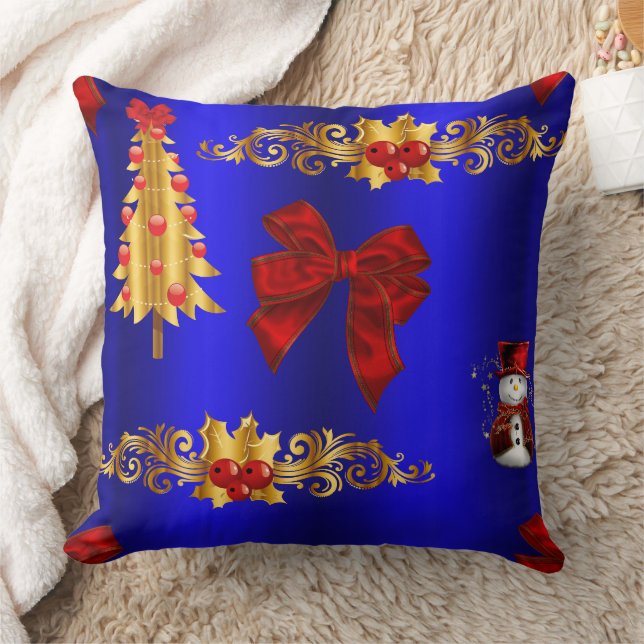 Christmas Decorations on Blue Cushion (Blanket)