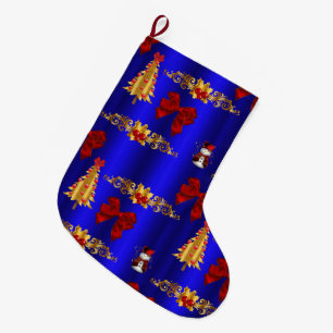 Christmas Decorations on Blue Large Christmas Stocking