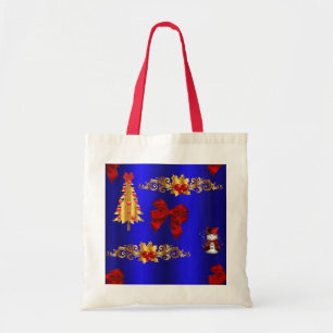 Christmas Decorations on Blue Tote Bag