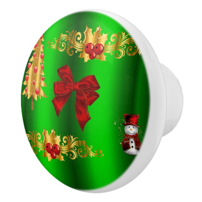 Christmas Decorations On Green Ceramic Knob (Right)