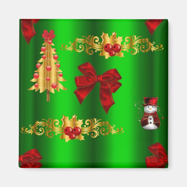 Christmas Decorations On Green Magnet (Front)