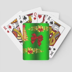 Christmas Decorations On Green Playing Cards