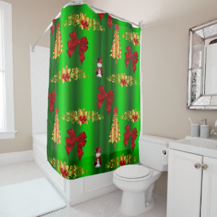 Christmas Decorations on Green Shower Curtain
