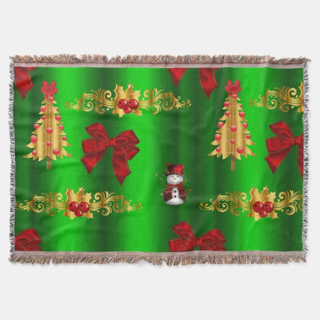 Christmas Decorations On Green Throw Blanket (Front)