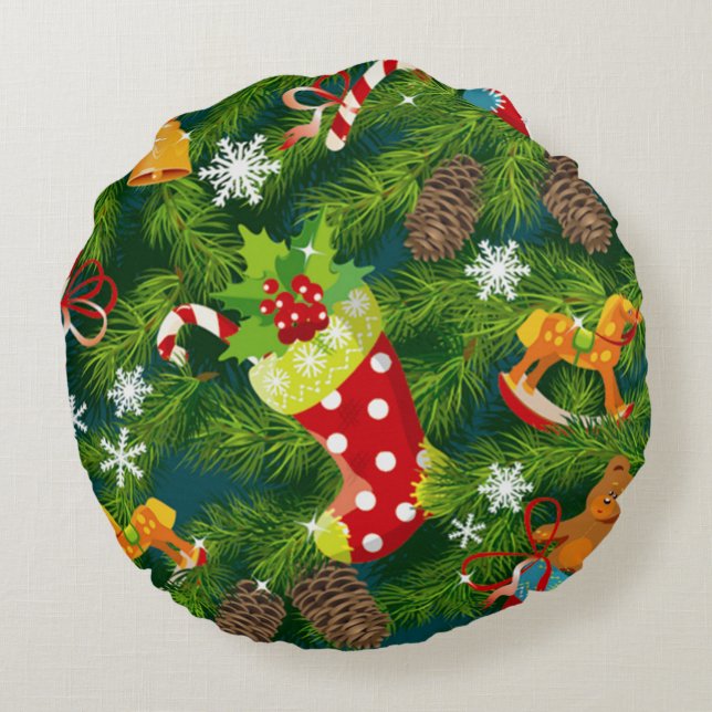 Christmas Decorations Pattern Round Cushion (Back)