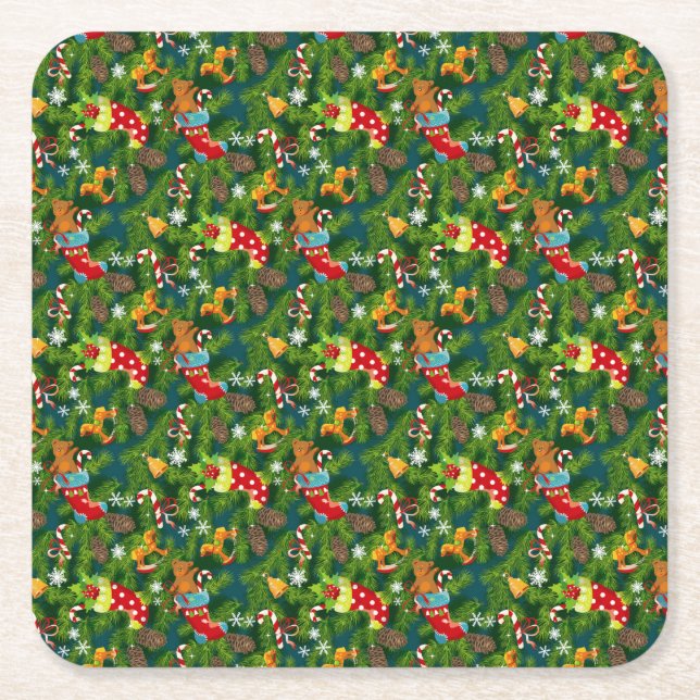 Christmas Decorations Pattern Square Paper Coaster (Front)