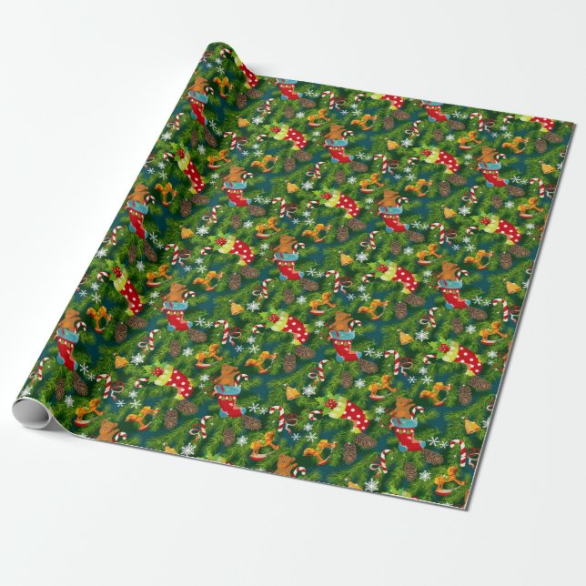 Christmas Decorations Pattern Wrapping Paper (Unrolled)