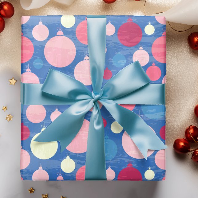 Christmas Decorations Pink Blue Holiday Pattern Wrapping Paper (Creator Uploaded)