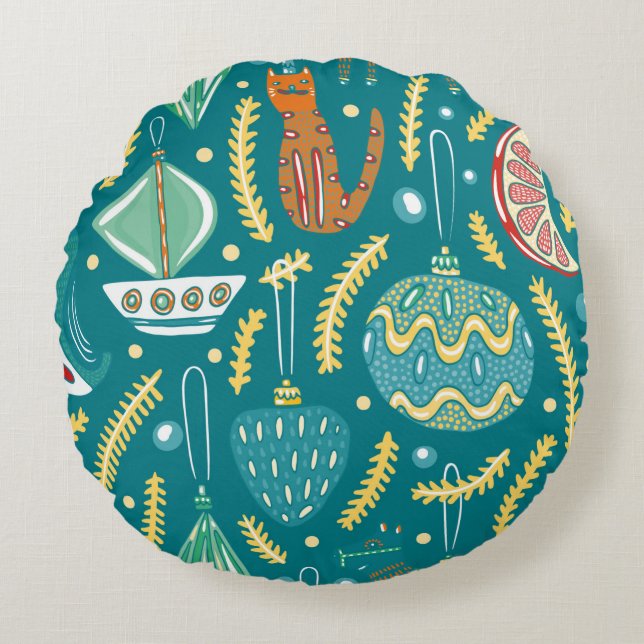 Christmas decorations seamless pattern. Bright col Round Cushion (Front)