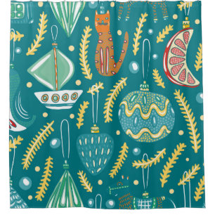 Christmas decorations seamless pattern. Bright col Shower Curtain