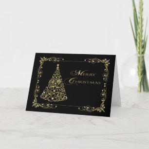 Christmas, Decorative Gold Tree on Black Card