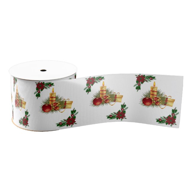 Christmas Decorative Ribbon, Christmas Candle Grosgrain Ribbon (Spool)