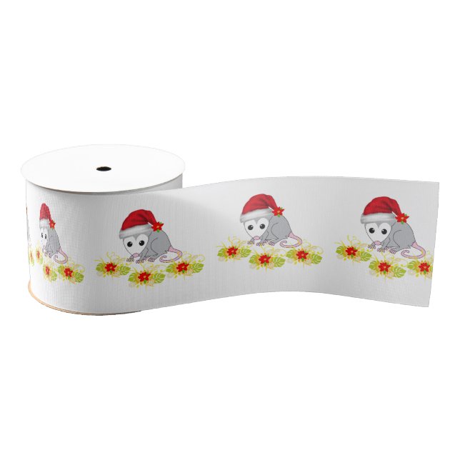 Christmas Decorative Ribbon, Possum Floral  Grosgrain Ribbon (Spool)