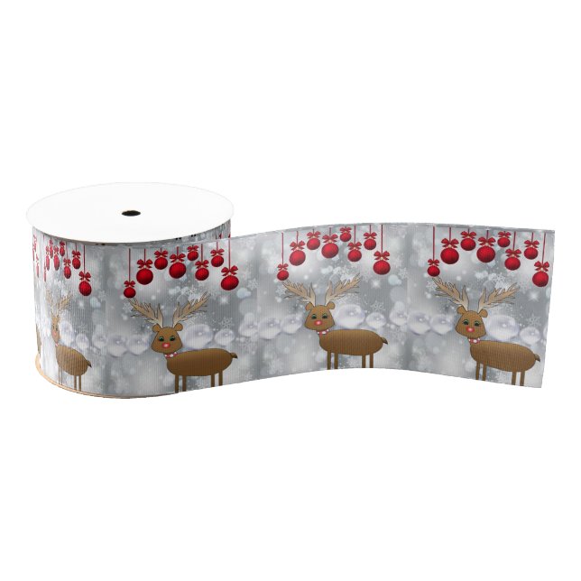 Christmas Decorative Ribbon, Reindeer Grosgrain Ribbon (Spool)