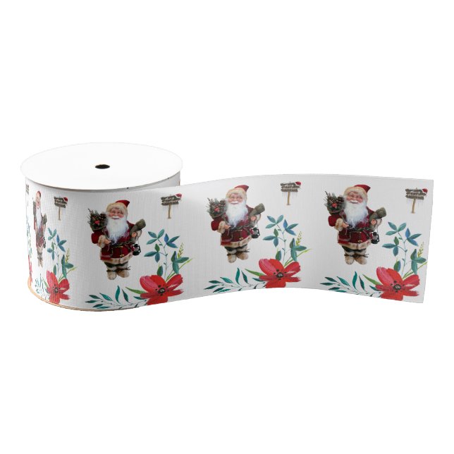 Christmas Decorative Ribbon, Santa Grosgrain Ribbon (Spool)