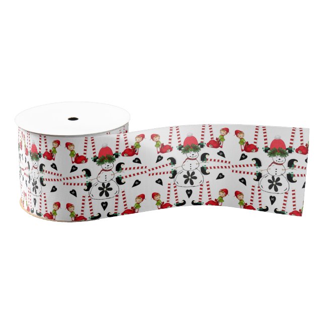 Christmas Decorative Ribbon, Snowman Elf Grosgrain Ribbon (Spool)