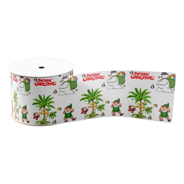 Christmas Decorative Ribbon, Summer Beach Santa Grosgrain Ribbon (Spool)