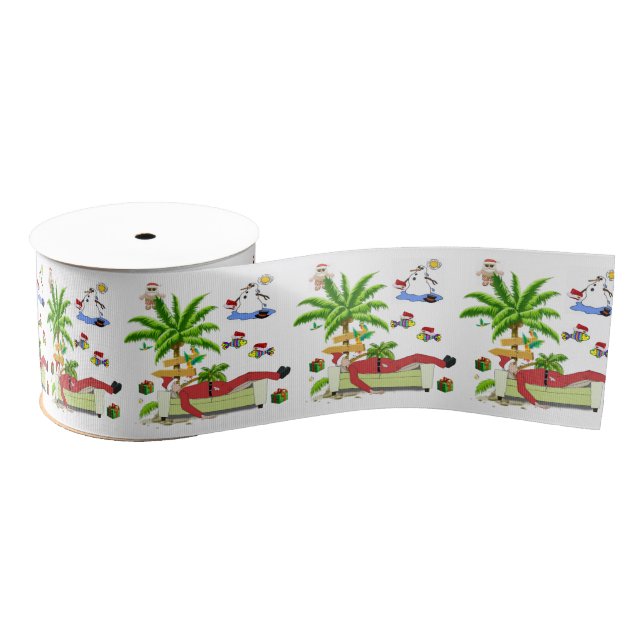 Christmas Decorative Ribbon, Summer Beach Santa Grosgrain Ribbon (Spool)
