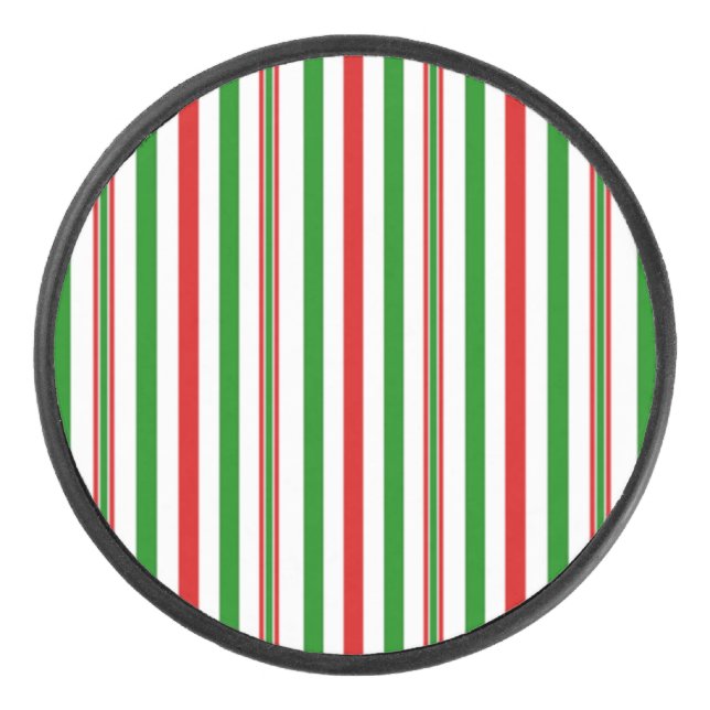 Christmas Decorative Stripes Hockey Puck (Front)
