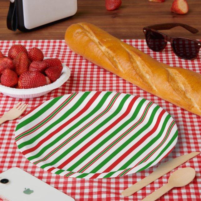 Christmas Decorative Stripes Paper Plate (Picnic)