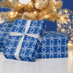Christmas deep blue and white snowflake pattern wrapping paper