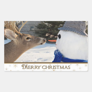 Christmas Deer and Snowman Rectangular Sticker