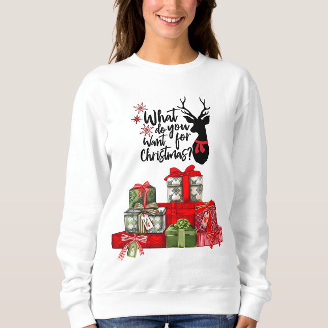 Christmas Deer and Wrapped Presents Sweatshirt (Front)