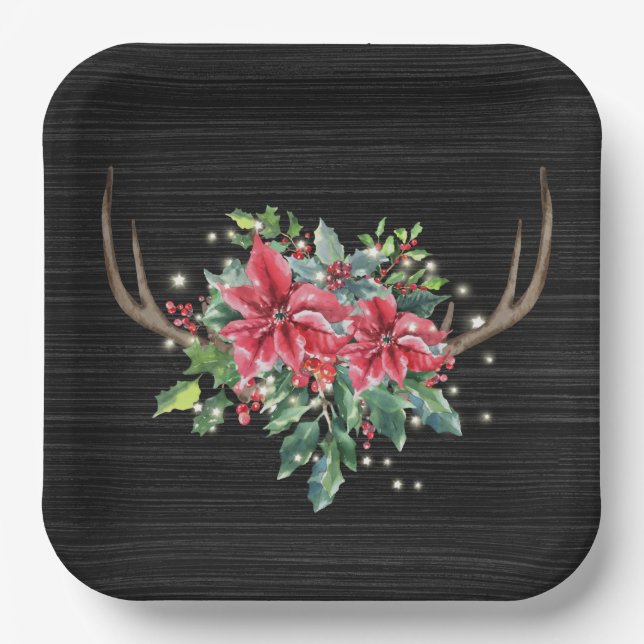 Christmas Deer Antler with Lights Paper Plate (Front)