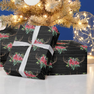 Christmas Deer Antlers on Wood Wrapping Paper