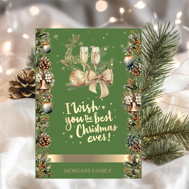  Christmas Deer,Balls,Bells,Pinecons,Wine Glass Holiday Card (Creator Uploaded)