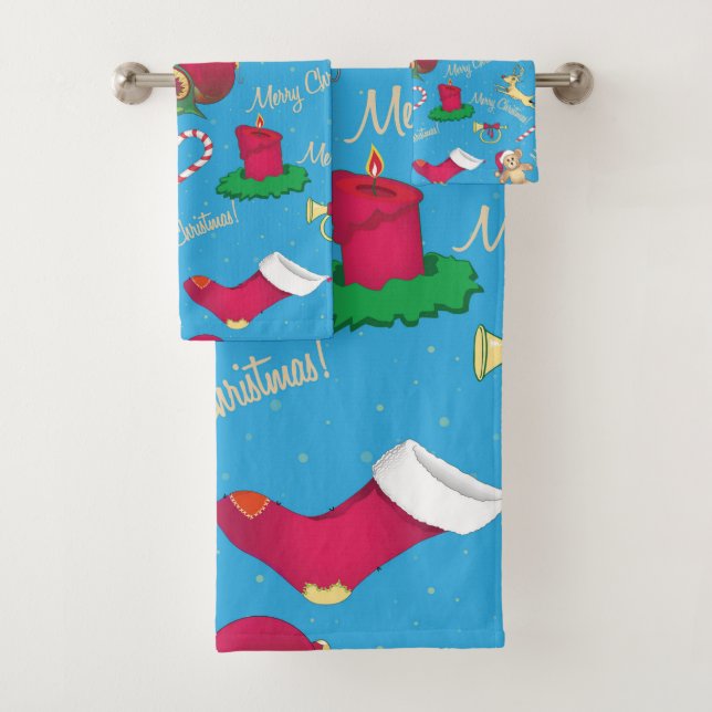 Christmas deer,bear and candle bath towel set (Insitu)