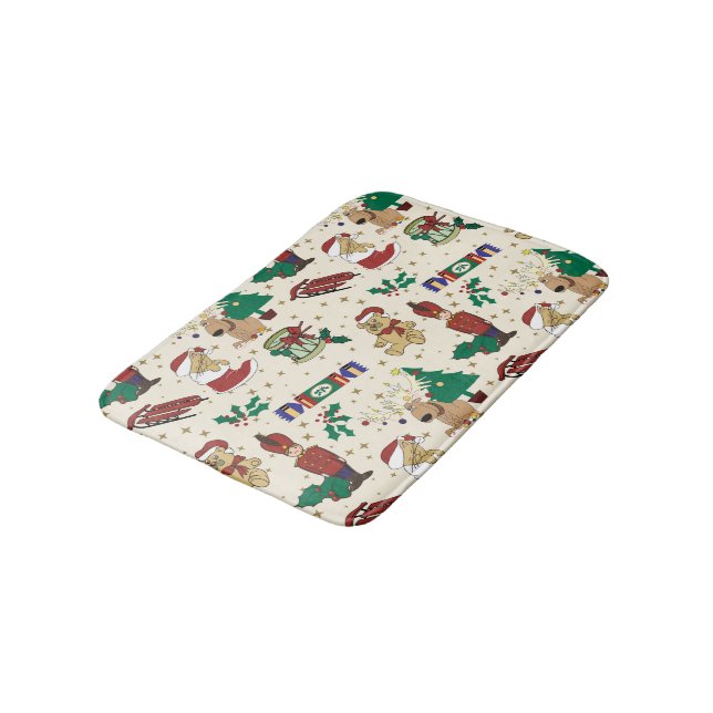 Christmas deer,bear,cat and Nutcracker Bath Mat (Angled)