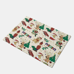 Christmas deer,bear,cat and Nutcracker Doormat