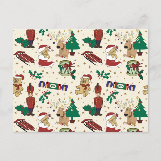 Christmas deer,bear,cat and Nutcracker Postcard (Front)