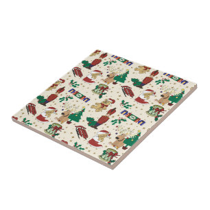 Christmas deer,bear,cat and Nutcracker Tile