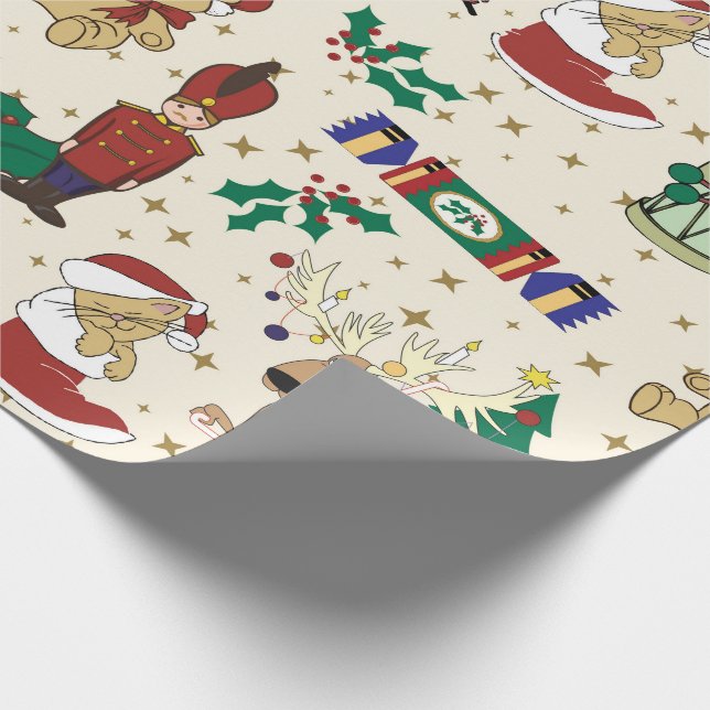 Christmas deer,bear,cat and Nutcracker Wrapping Paper (Corner)