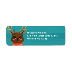 Christmas Deer Blue Return Address Labels