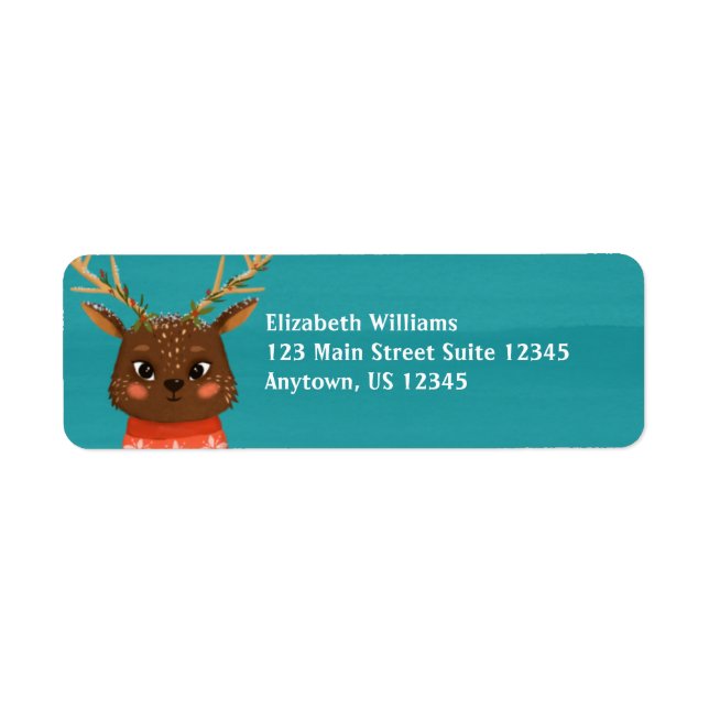 Christmas Deer Blue Return Address Labels (Front)