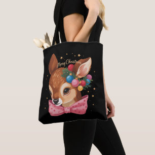 Christmas Deer Bow Retro Deer Vintage Holiday Tote Bag