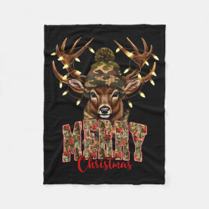 Christmas Deer Camouflage Hunting Camo Reindeer &a Fleece Blanket